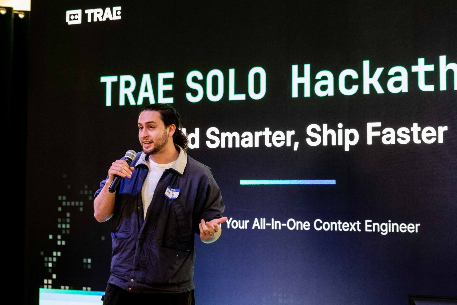 Panel discussion with industry experts at TRAE Hackathon tech event in Bay Area by JY Studio
