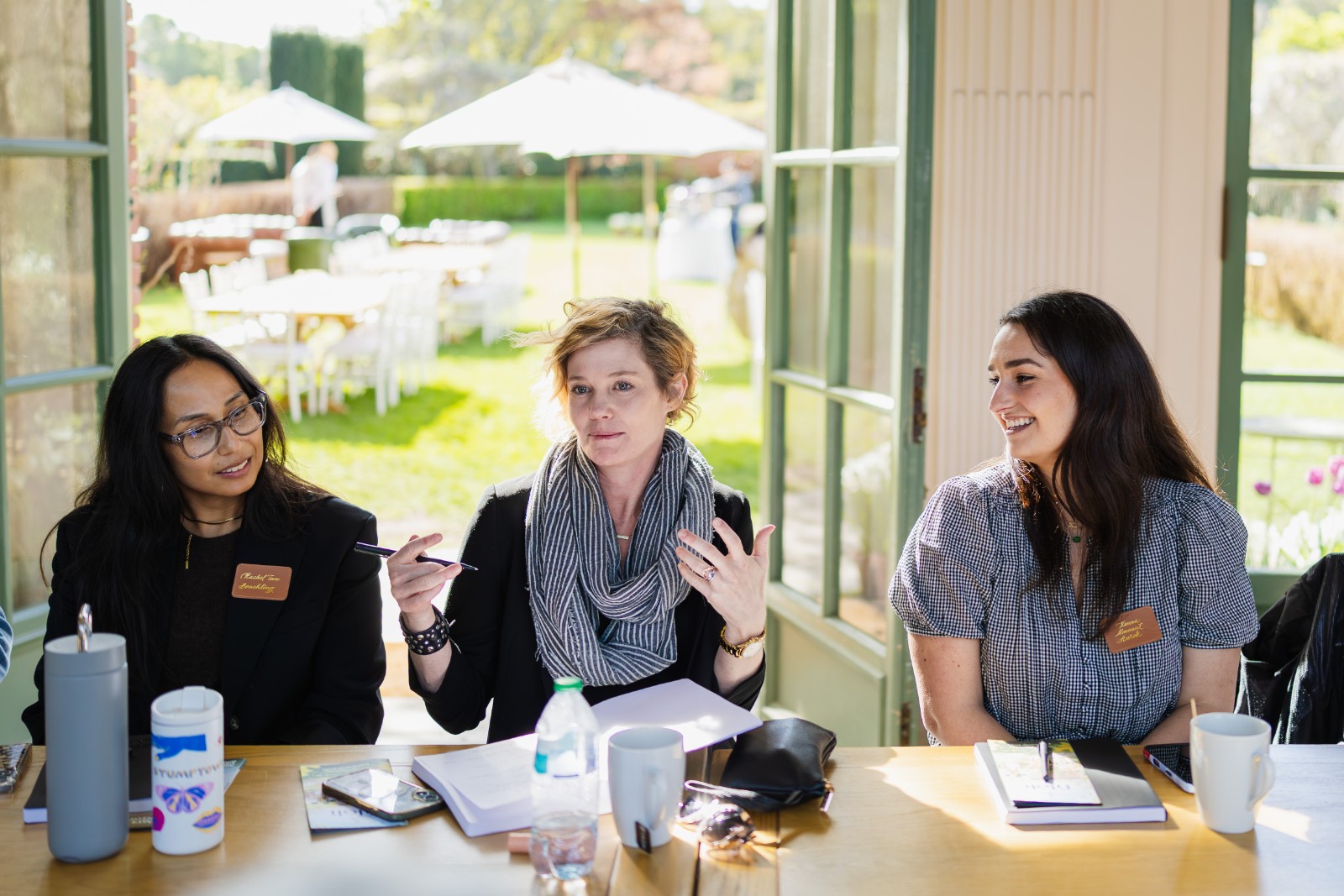 Wide angle of Zapier Outpost attendees in Filoli Historic House ballroom Woodside by JY Studio