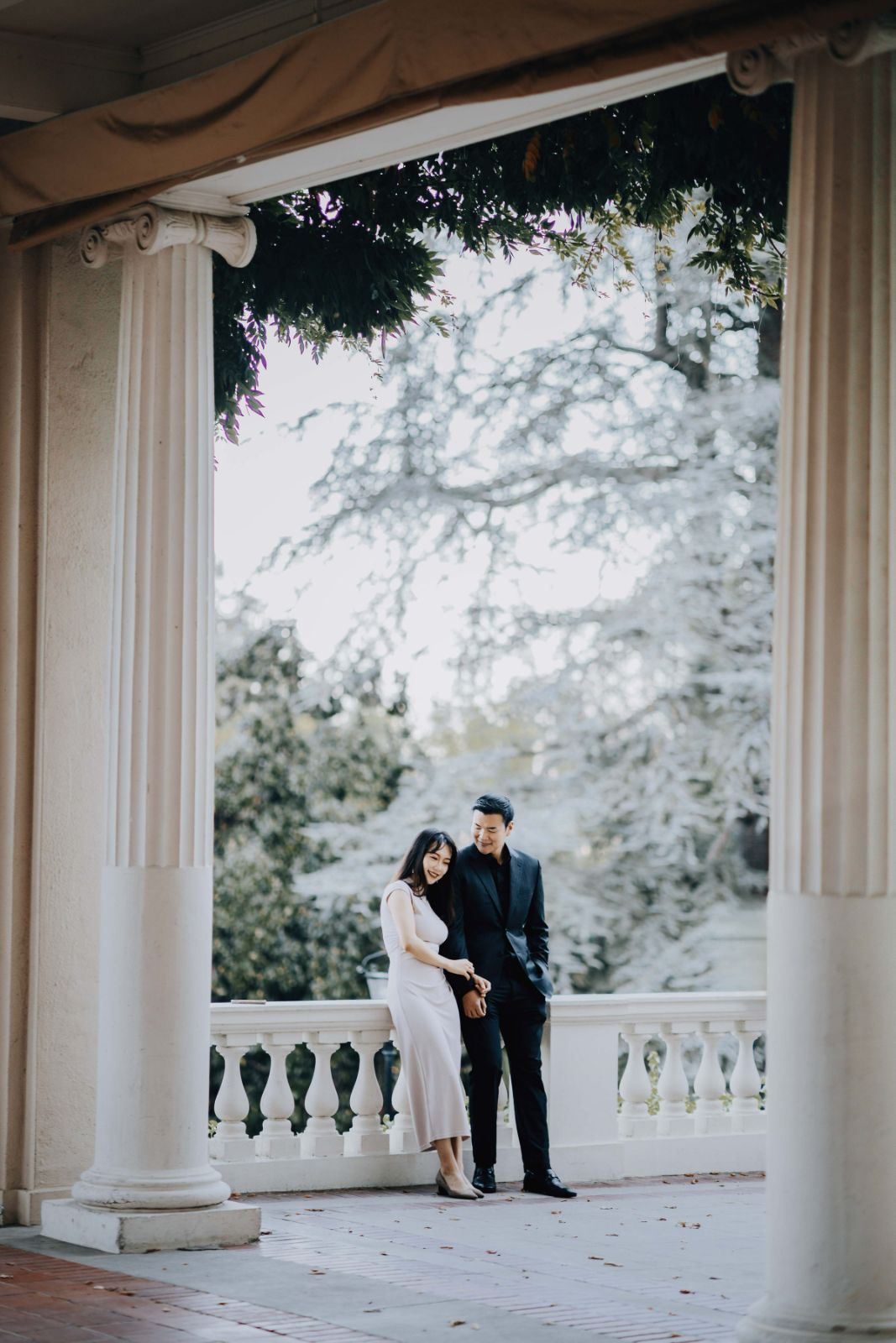 Romantic engagement portrait at Montalvo Arts Center with golden hour light by SlowMo Studio