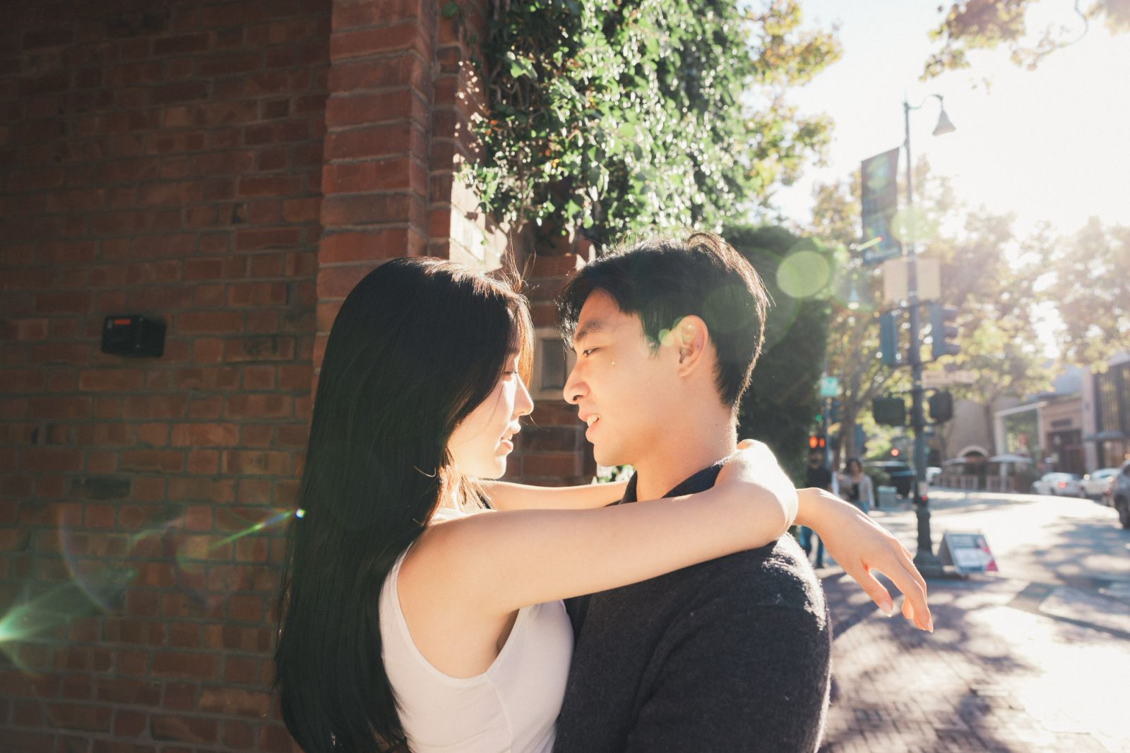 Bay Area engagement photographer capturing genuine moments in cinematic city setting